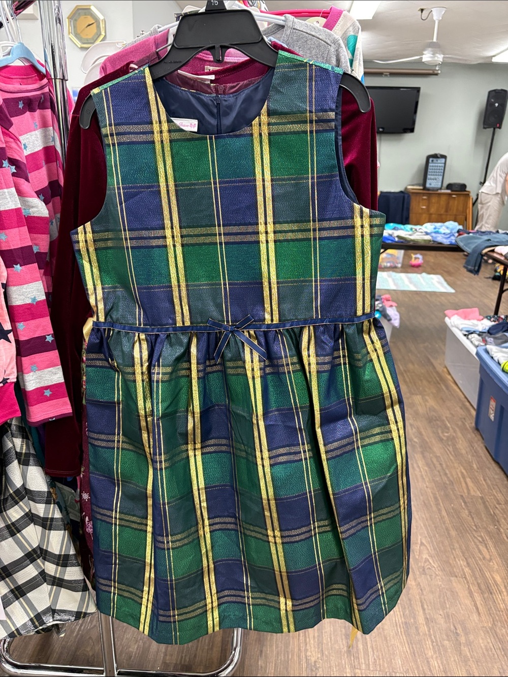 Girls Green & Navy Plaid Holiday Dress